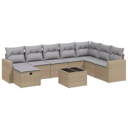 vidaXL Juego de sofás jardín con cojines beige mezcla 9 pzas ratán PE