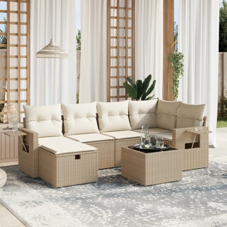 vidaXL Set sofás de jardín 7 piezas y cojines ratán sintético beige
