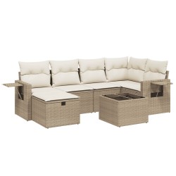 vidaXL Set sofás de jardín 7 piezas y cojines ratán sintético beige