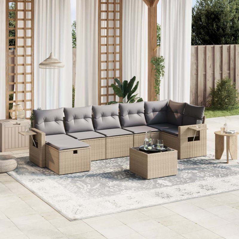 vidaXL Juego de sofás jardín con cojines beige mezcla 8 pzas ratán PE vidaXL Juego de sofás jardín con cojines beige mezcla 8 pzas ratán PE
