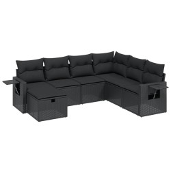 vidaXL Set de comedor de jardín 7 pzas y cojines ratán sintético negro