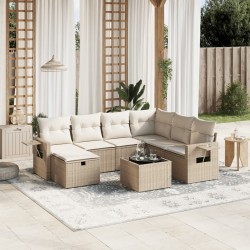 vidaXL Juego de sofás de jardín con cojines beige 8 pzas ratán PE