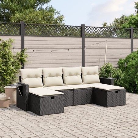vidaXL Set de sofás de jardín 6 piezas y cojines ratán sintético negro
