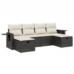 vidaXL Set de sofás de jardín 6 piezas y cojines ratán sintético negro