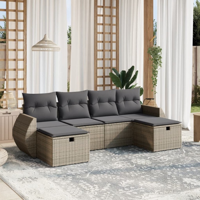 vidaXL Set de muebles de jardín 6 pzas y cojines ratán sintético gris vidaXL Set de muebles de jardín 6 pzas y cojines ratán sintético gris