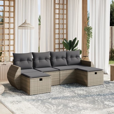vidaXL Set de muebles de jardín 6 pzas y cojines ratán sintético gris