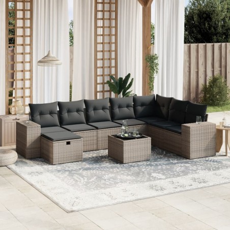 vidaXL Set de muebles de jardín 9 pzas y cojines ratán sintético gris