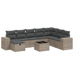 vidaXL Set de muebles de jardín 9 pzas y cojines ratán sintético gris