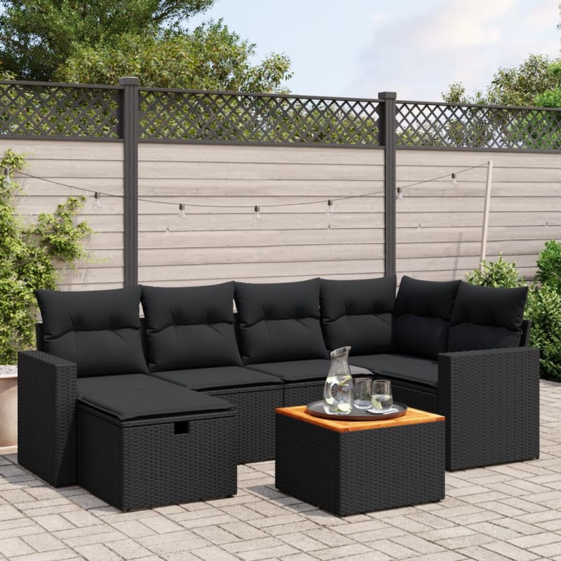 vidaXL Set de comedor de jardín 7 pzas y cojines ratán sintético negro vidaXL Set de comedor de jardín 7 pzas y cojines ratán sintético negro