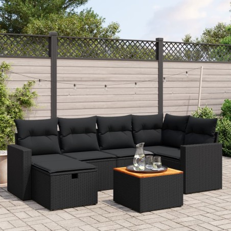 vidaXL Set de comedor de jardín 7 pzas y cojines ratán sintético negro