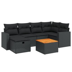 vidaXL Set de comedor de jardín 7 pzas y cojines ratán sintético negro