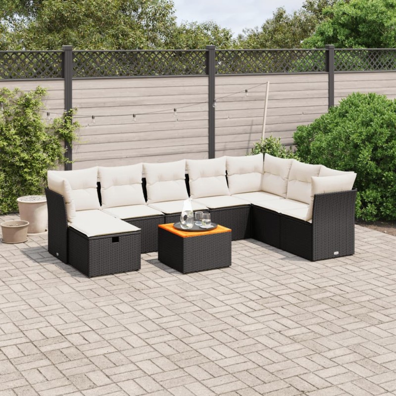 vidaXL Set de sofás de jardín 8 piezas y cojines ratán sintético negro vidaXL Set de sofás de jardín 8 piezas y cojines ratán sintético negro