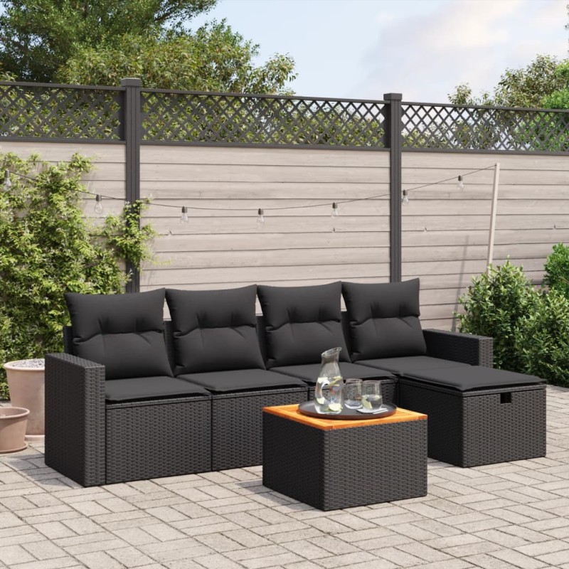 vidaXL Set de sofás de jardín 6 piezas y cojines ratán sintético negro vidaXL Set de sofás de jardín 6 piezas y cojines ratán sintético negro