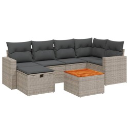 vidaXL Set de sofás de jardín 7 piezas con cojines ratán PE gris