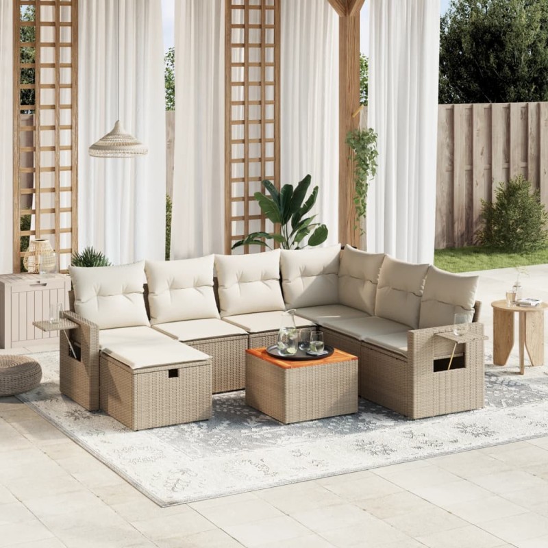 vidaXL Juego de sofás de jardín con cojines beige 8 pzas ratán PE vidaXL Juego de sofás de jardín con cojines beige 8 pzas ratán PE