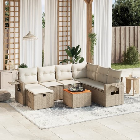 vidaXL Juego de sofás de jardín con cojines beige 8 pzas ratán PE