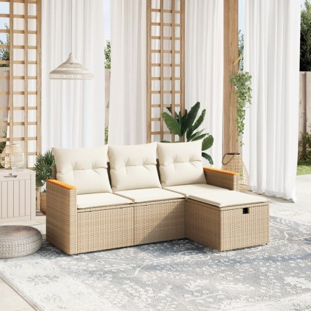 vidaXL Juego de sofás jardín con cojines 4 pzas ratán sintético beige