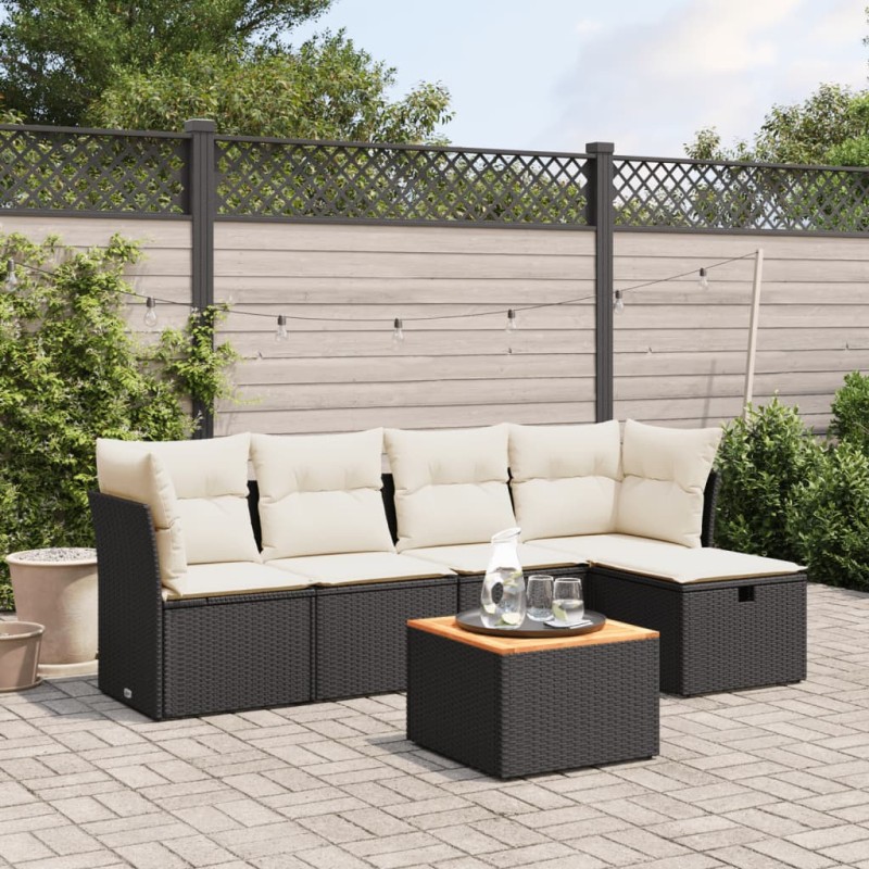 vidaXL Set de sofás de jardín 6 piezas y cojines ratán sintético negro vidaXL Set de sofás de jardín 6 piezas y cojines ratán sintético negro