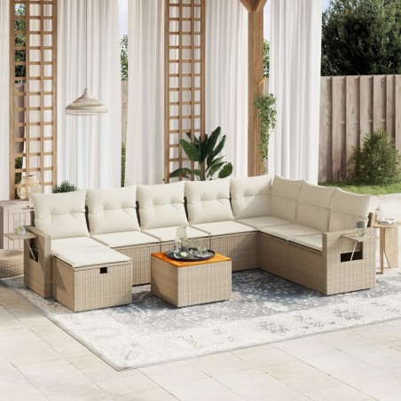 vidaXL Set de sofás de jardín 9 pzas con cojines ratán sintético beige