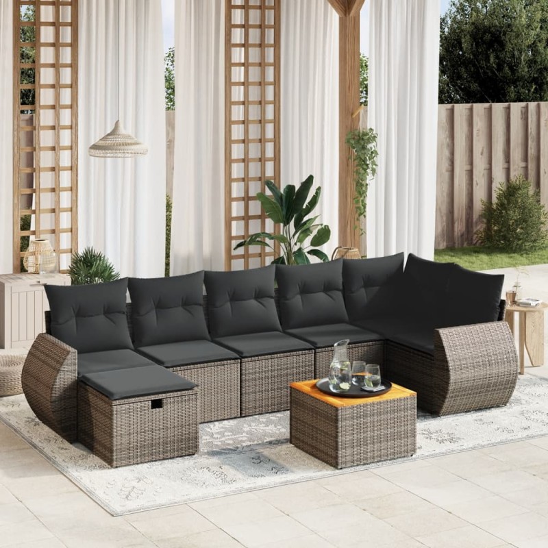 vidaXL Set de sofás de jardín 8 pzas y cojines ratán sintético gris vidaXL Set de sofás de jardín 8 pzas y cojines ratán sintético gris