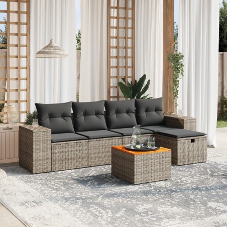 vidaXL Set de muebles de jardín 6 pzas y cojines ratán sintético gris