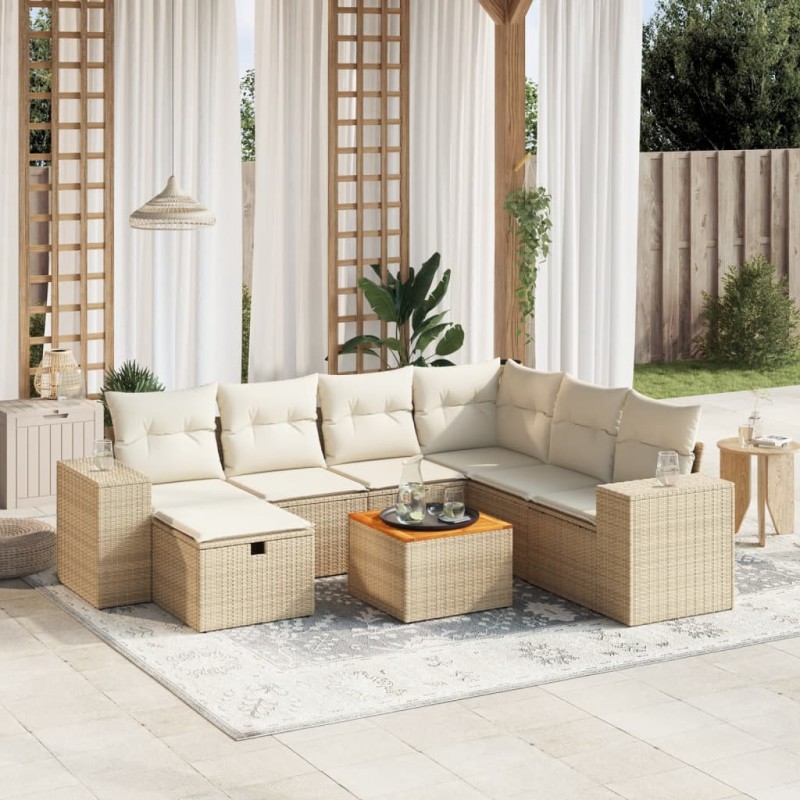vidaXL Juego de sofás de jardín con cojines beige 8 pzas ratán PE vidaXL Juego de sofás de jardín con cojines beige 8 pzas ratán PE