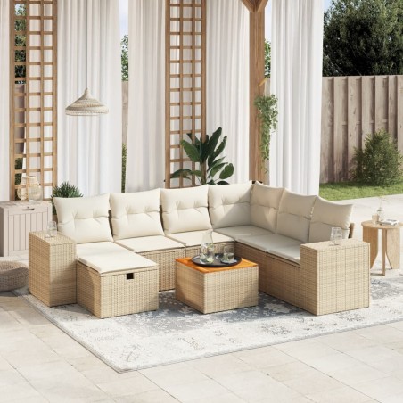 vidaXL Juego de sofás de jardín con cojines beige 8 pzas ratán PE