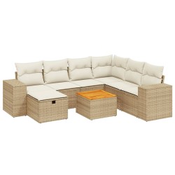 vidaXL Juego de sofás de jardín con cojines beige 8 pzas ratán PE