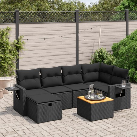 vidaXL Set de comedor de jardín 7 pzas y cojines ratán sintético negro