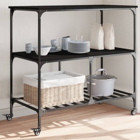 vidaXL Carrito de cocina madera de ingeniería negro 100x50x95 cm