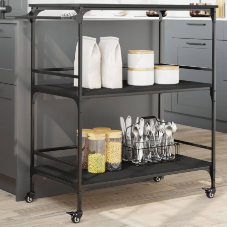 vidaXL Carrito de cocina madera de ingeniería negro 100,5x50x105 cm