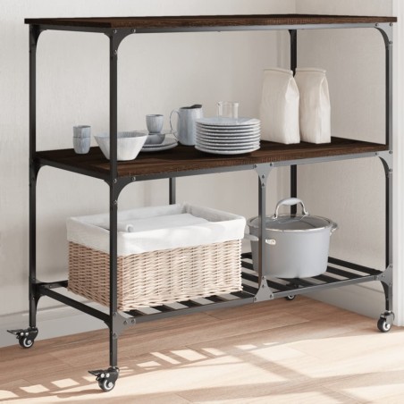 vidaXL Carrito de cocina madera ingeniería marrón roble 100x50x95 cm