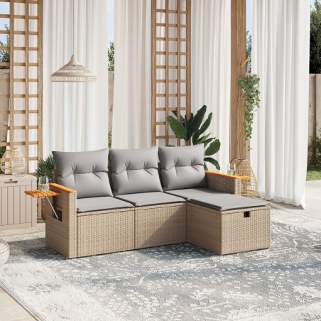 vidaXL Juego de sofás jardín con cojines beige mezcla 4 pzas ratán PE