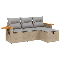 vidaXL Juego de sofás jardín con cojines beige mezcla 4 pzas ratán PE