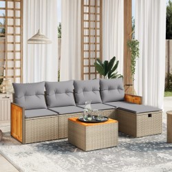 vidaXL Juego de sofás jardín con cojines beige mezcla 6 pzas ratán PE