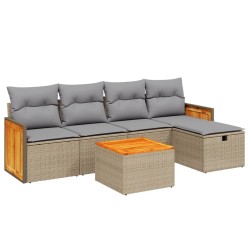 vidaXL Juego de sofás jardín con cojines beige mezcla 6 pzas ratán PE