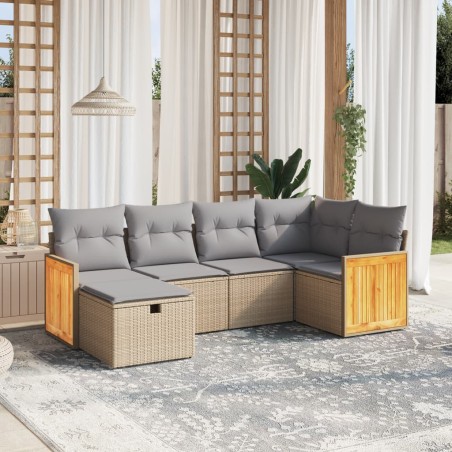 vidaXL Juego de sofás jardín con cojines beige mezcla 6 pzas ratán PE