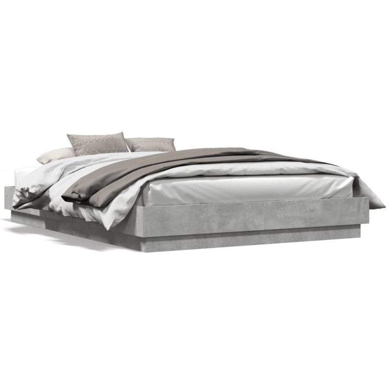 vidaXL Estructura de cama con luces LED gris hormigón 140x200 cm vidaXL Estructura de cama con luces LED gris hormigón 140x200 cm