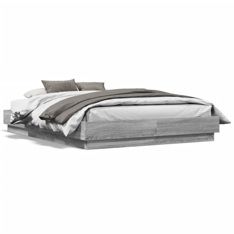 vidaXL Estructura de cama con luces LED gris Sonoma 135x190 cm vidaXL Estructura de cama con luces LED gris Sonoma 135x190 cm