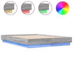 vidaXL Estructura de cama con luces LED gris Sonoma 135x190 cm