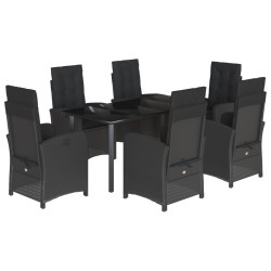 vidaXL Set de comedor de jardín 7 pzas y cojines ratán sintético negro