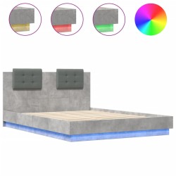 vidaXL Estructura de cama cabecero luces LED gris hormigón 140x200 cm