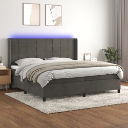 vidaXL Cama box spring colchón y LED terciopelo gris oscuro 200x200 cm