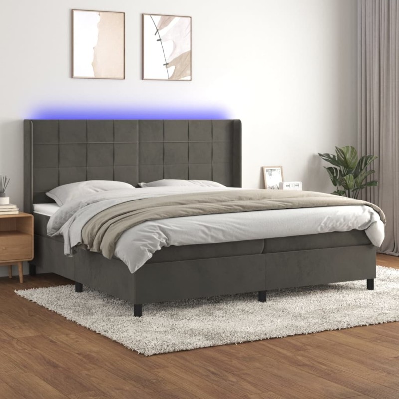vidaXL Cama box spring colchón y LED terciopelo gris oscuro 200x200 cm vidaXL Cama box spring colchón y LED terciopelo gris oscuro 200x200 cm