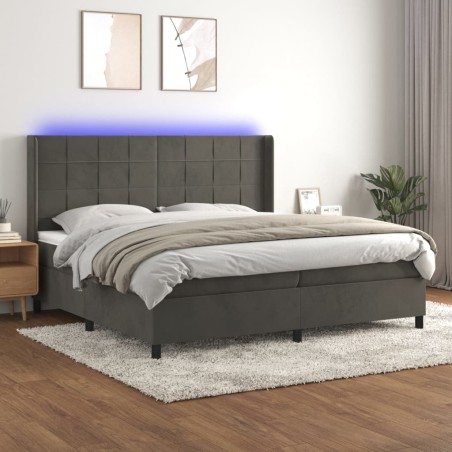 vidaXL Cama box spring colchón y LED terciopelo gris oscuro 200x200 cm