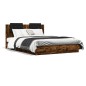 vidaXL Estructura de cama cabecero luces LED roble ahumado 150x200 cm vidaXL Estructura de cama cabecero luces LED roble ahumado 150x200 cm