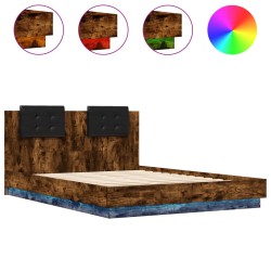 vidaXL Estructura de cama cabecero luces LED roble ahumado 150x200 cm