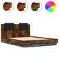 vidaXL Estructura de cama cabecero luces LED roble ahumado 150x200 cm vidaXL Estructura de cama cabecero luces LED roble ahumado 150x200 cm