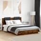 vidaXL Estructura de cama cabecero luces LED roble ahumado 150x200 cm vidaXL Estructura de cama cabecero luces LED roble ahumado 150x200 cm