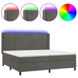 vidaXL Cama box spring colchón y LED terciopelo gris oscuro 200x200 cm